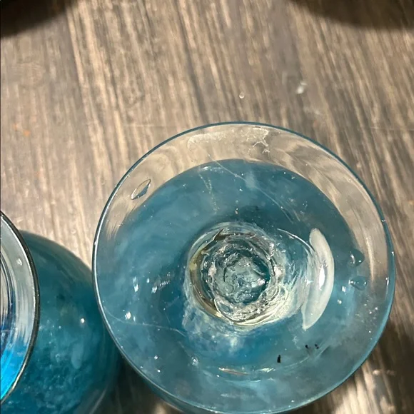Set of Two Blue Blown Glass Goblets - Picture 10 of 11